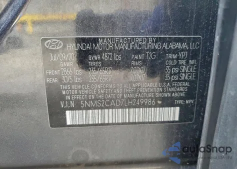 2020 Hyundai Santa Fe Se z USA, uszkodzony, nr VIN 5NMS2CAD7LH249986